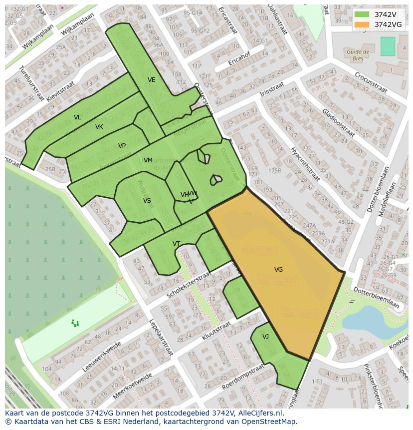 Afbeelding van het postcodegebied 3742 VG op de kaart.