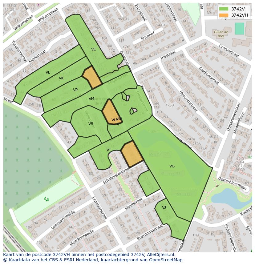 Afbeelding van het postcodegebied 3742 VH op de kaart.