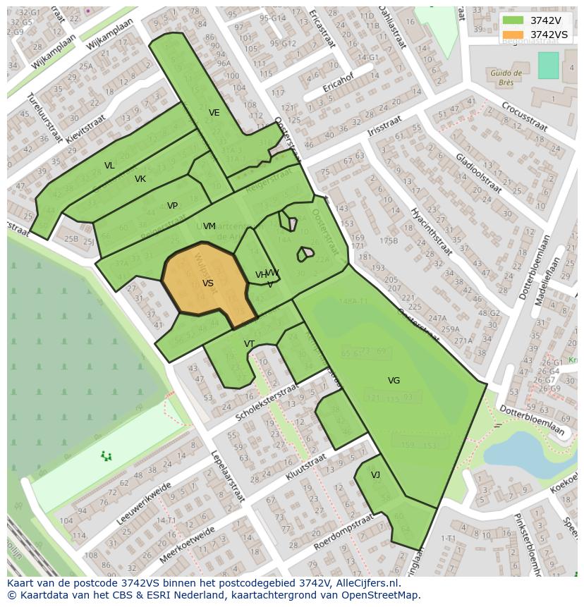 Afbeelding van het postcodegebied 3742 VS op de kaart.