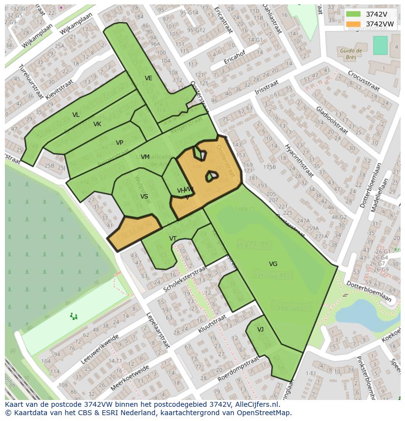 Afbeelding van het postcodegebied 3742 VW op de kaart.