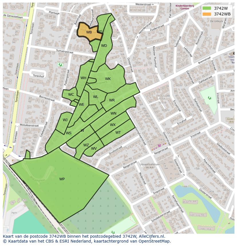 Afbeelding van het postcodegebied 3742 WB op de kaart.