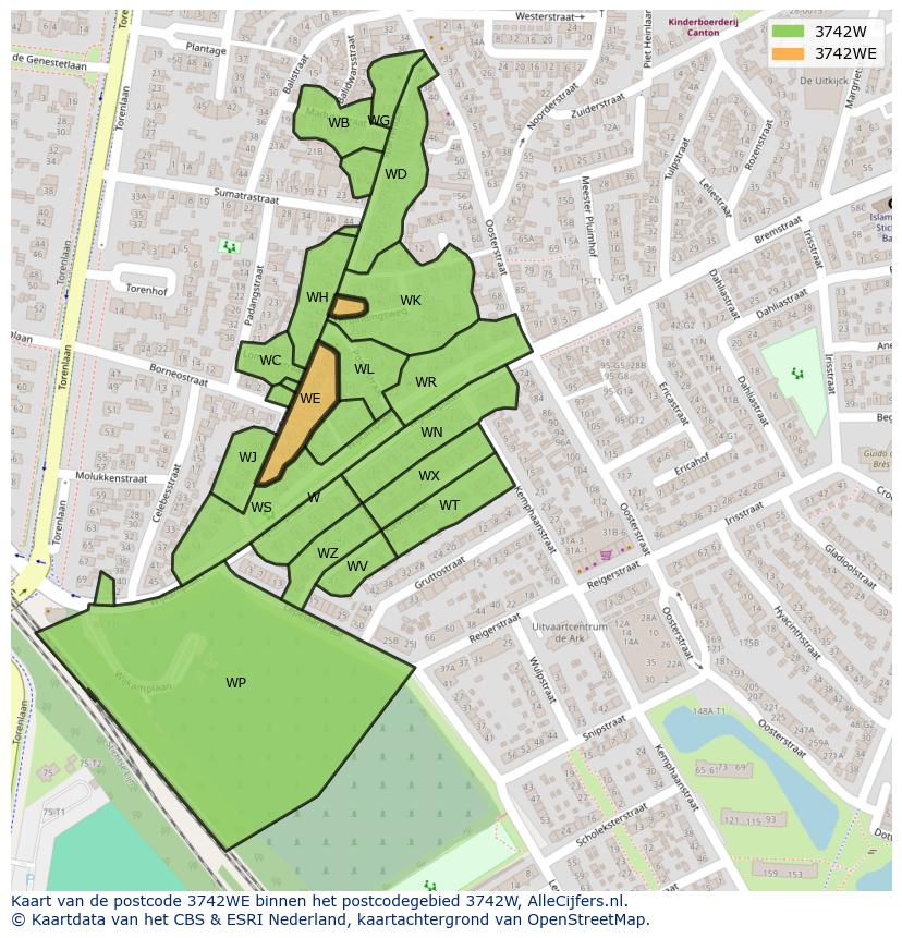 Afbeelding van het postcodegebied 3742 WE op de kaart.