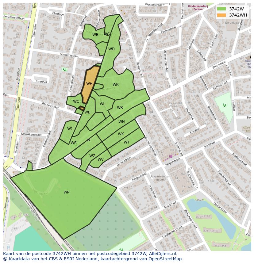 Afbeelding van het postcodegebied 3742 WH op de kaart.