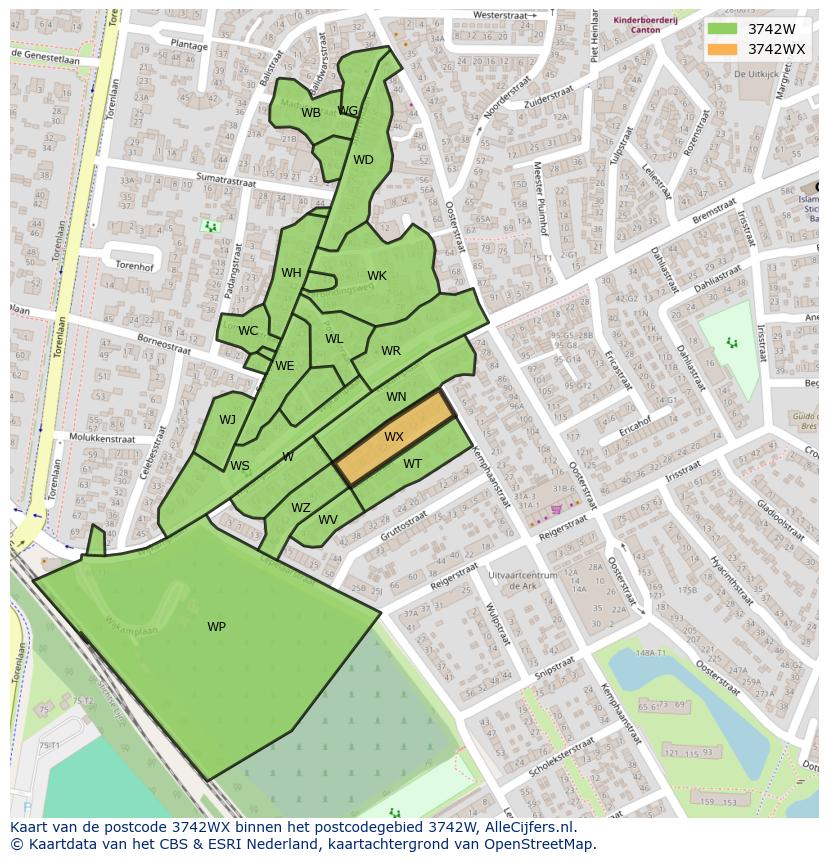 Afbeelding van het postcodegebied 3742 WX op de kaart.