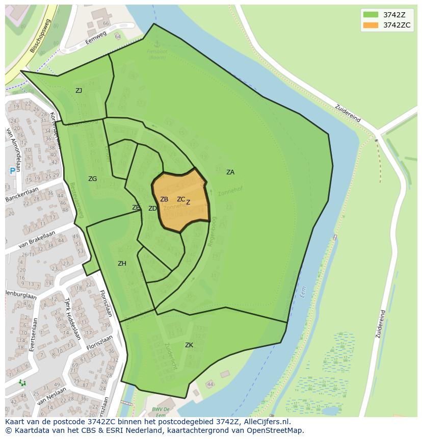 Afbeelding van het postcodegebied 3742 ZC op de kaart.