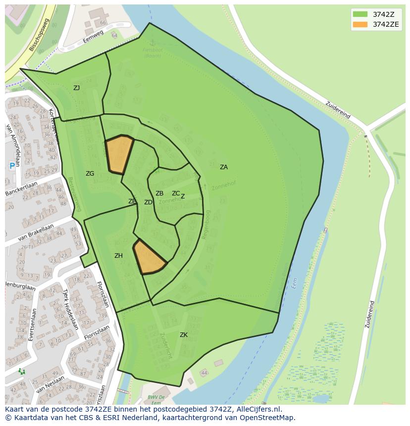 Afbeelding van het postcodegebied 3742 ZE op de kaart.