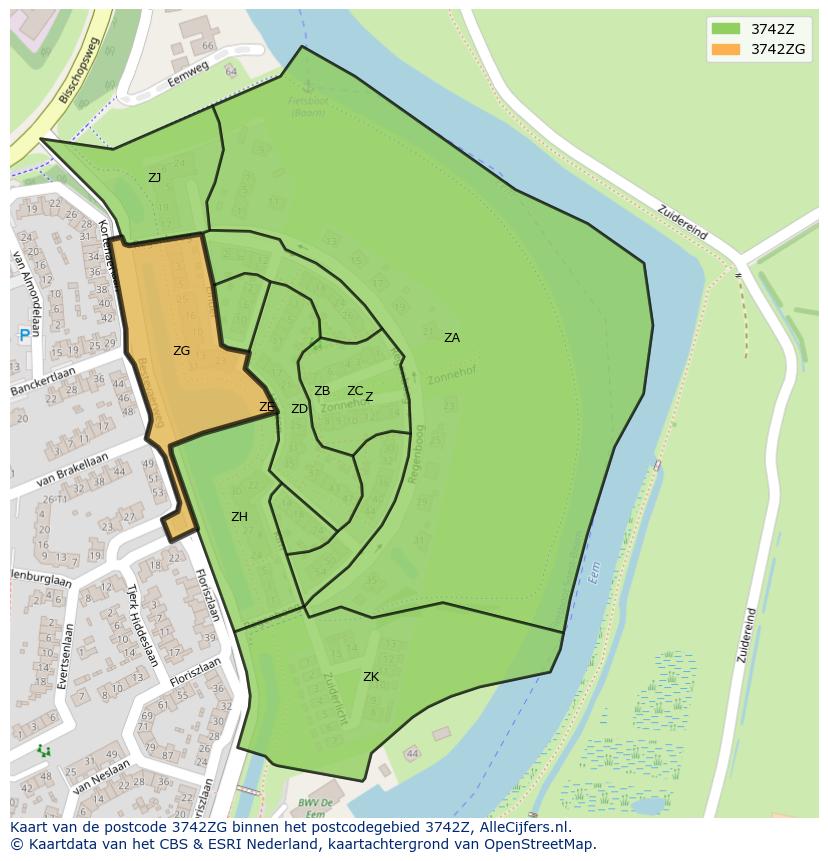 Afbeelding van het postcodegebied 3742 ZG op de kaart.