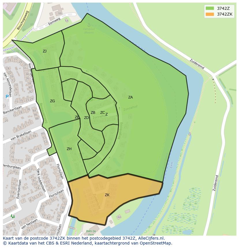Afbeelding van het postcodegebied 3742 ZK op de kaart.