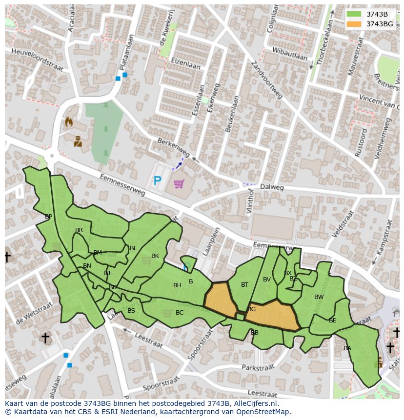 Afbeelding van het postcodegebied 3743 BG op de kaart.