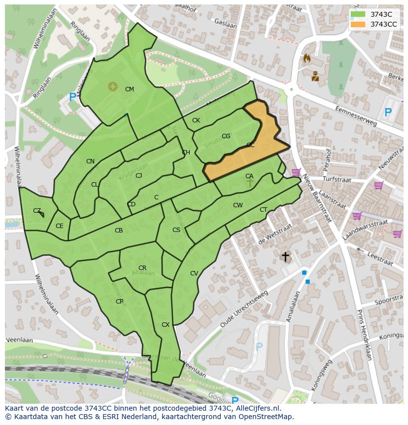 Afbeelding van het postcodegebied 3743 CC op de kaart.