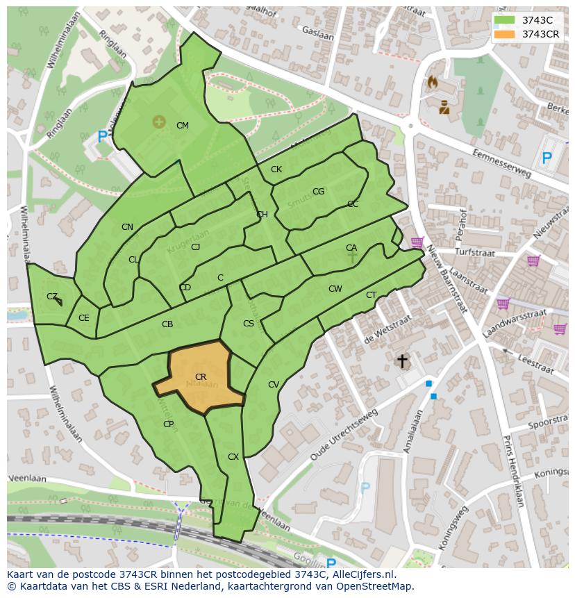 Afbeelding van het postcodegebied 3743 CR op de kaart.