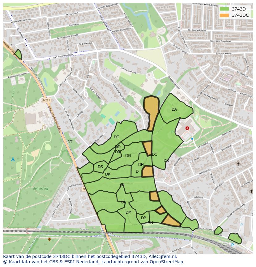 Afbeelding van het postcodegebied 3743 DC op de kaart.