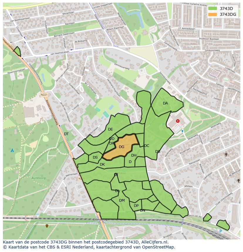 Afbeelding van het postcodegebied 3743 DG op de kaart.