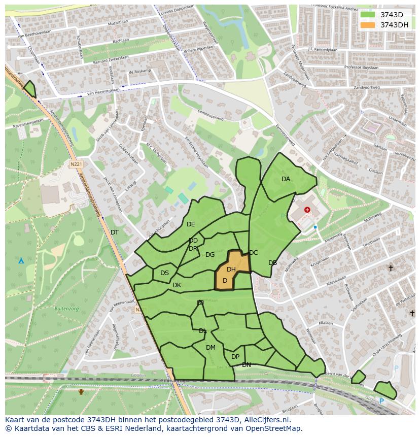 Afbeelding van het postcodegebied 3743 DH op de kaart.