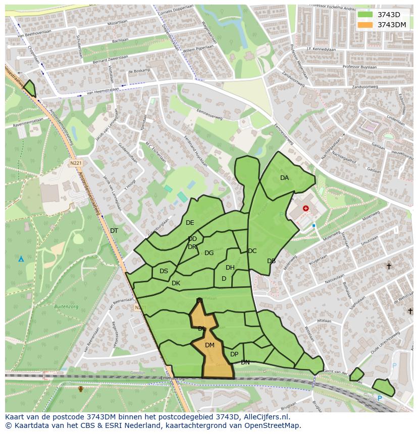 Afbeelding van het postcodegebied 3743 DM op de kaart.