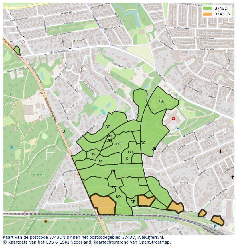 Afbeelding van het postcodegebied 3743 DN op de kaart.