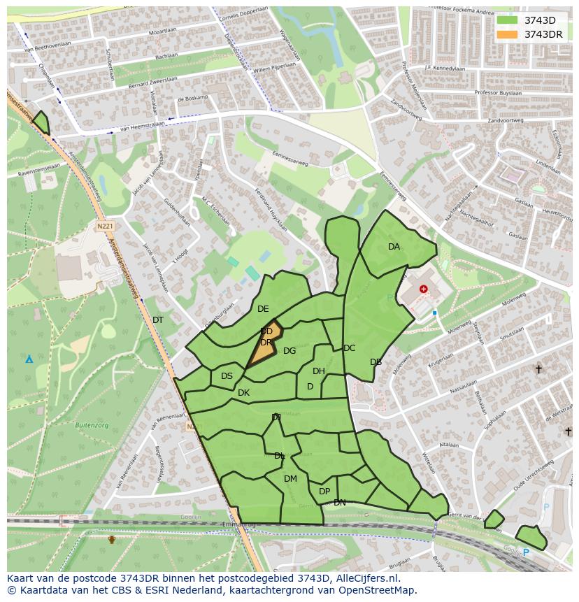 Afbeelding van het postcodegebied 3743 DR op de kaart.