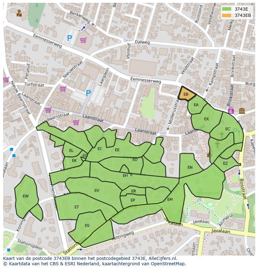 Afbeelding van het postcodegebied 3743 EB op de kaart.