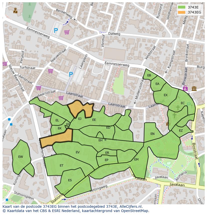 Afbeelding van het postcodegebied 3743 EG op de kaart.