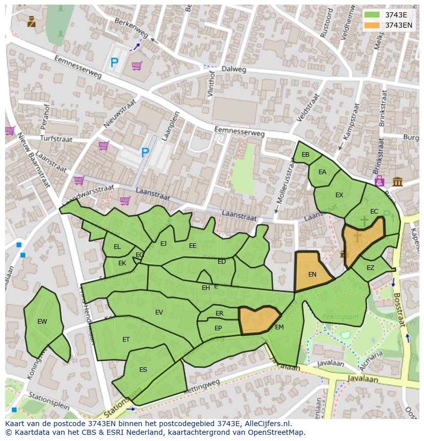 Afbeelding van het postcodegebied 3743 EN op de kaart.