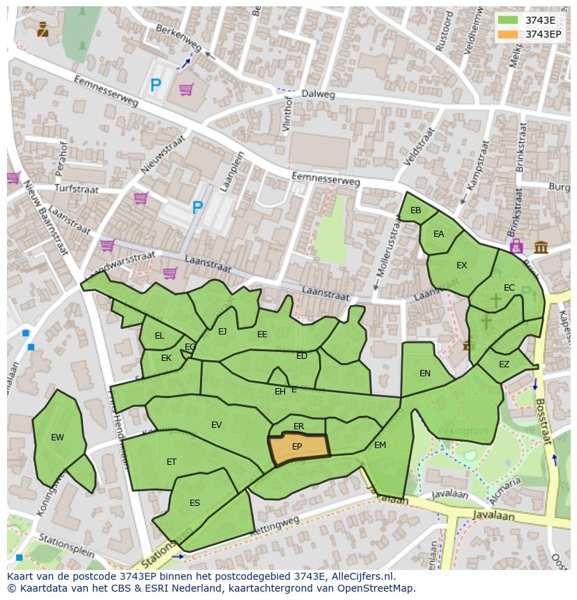 Afbeelding van het postcodegebied 3743 EP op de kaart.
