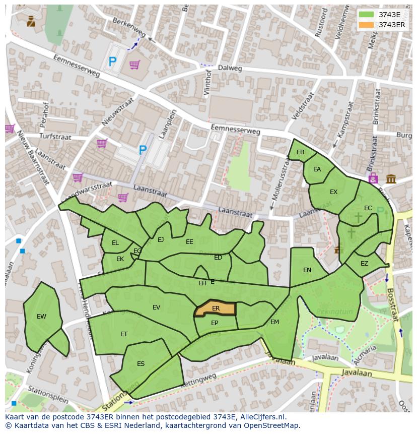 Afbeelding van het postcodegebied 3743 ER op de kaart.