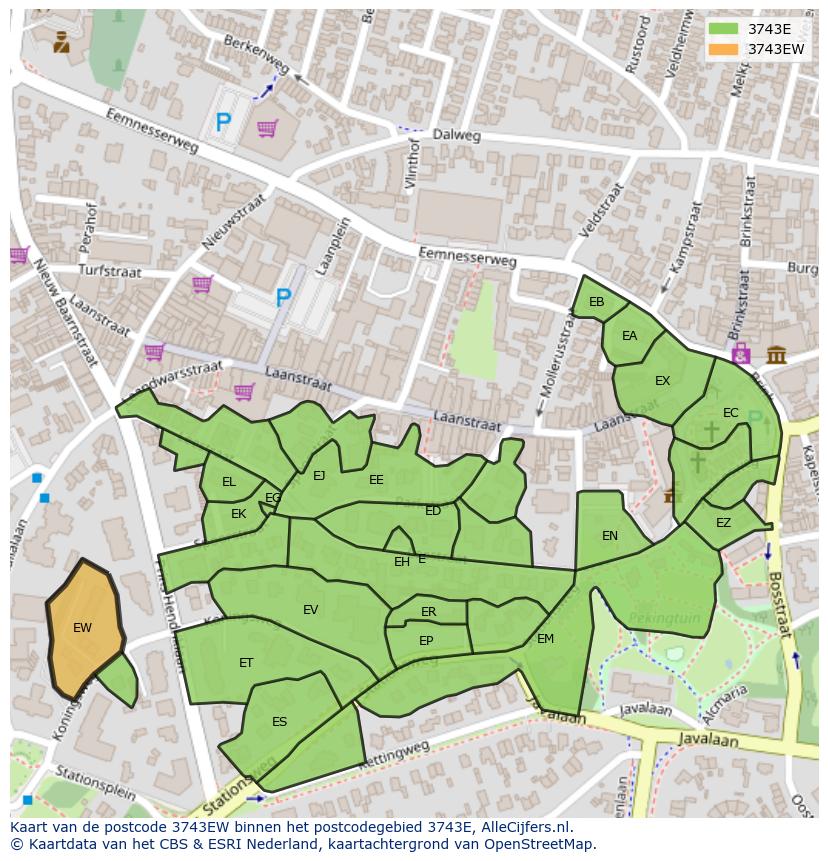 Afbeelding van het postcodegebied 3743 EW op de kaart.