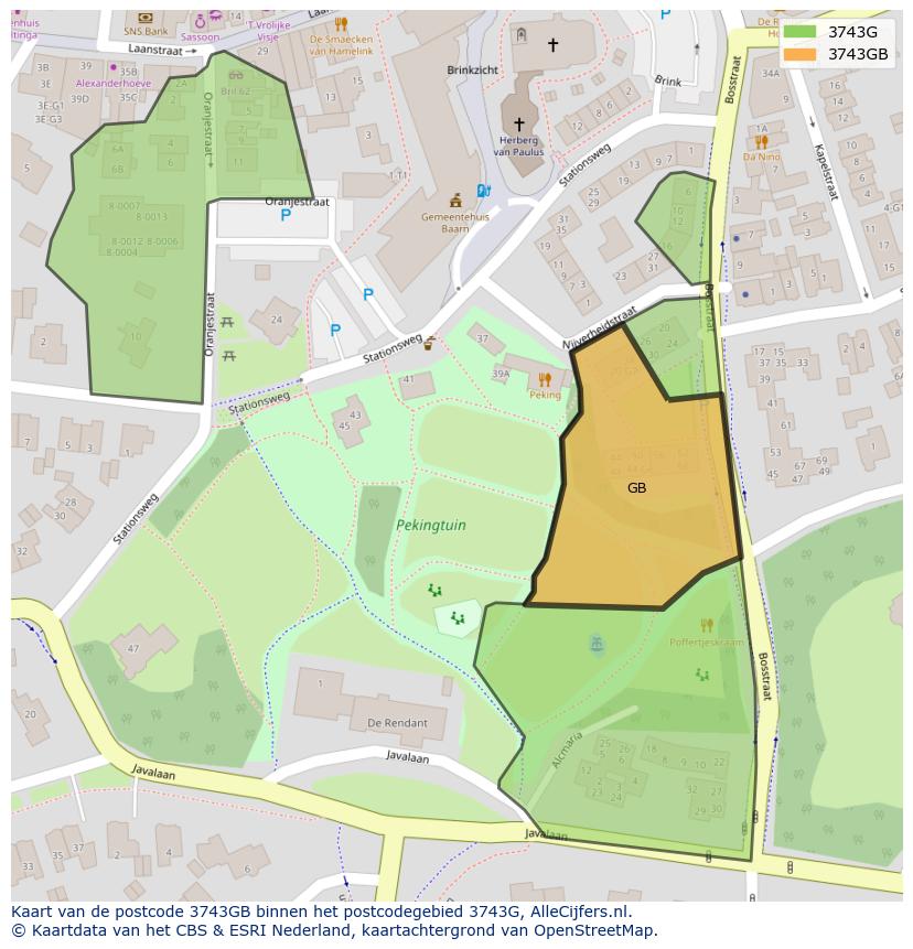 Afbeelding van het postcodegebied 3743 GB op de kaart.