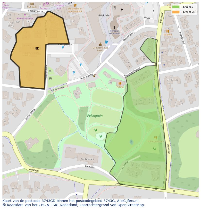 Afbeelding van het postcodegebied 3743 GD op de kaart.
