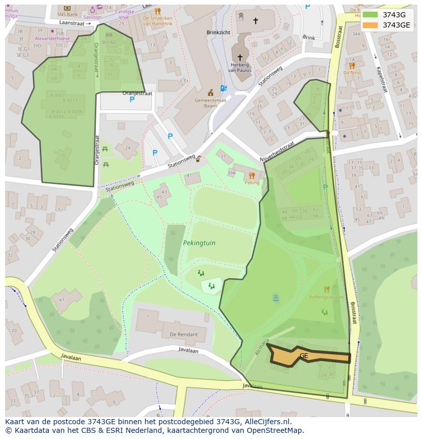 Afbeelding van het postcodegebied 3743 GE op de kaart.