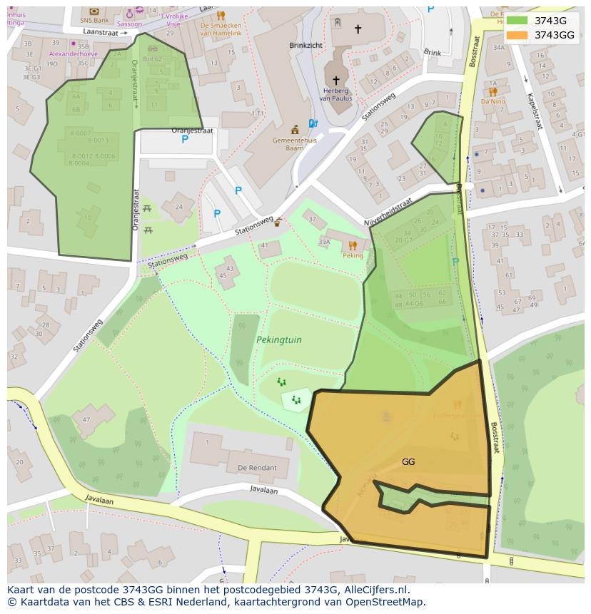 Afbeelding van het postcodegebied 3743 GG op de kaart.