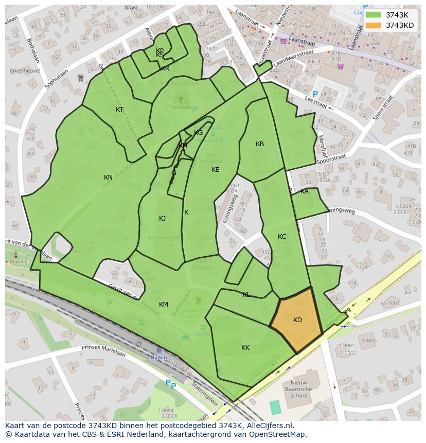Afbeelding van het postcodegebied 3743 KD op de kaart.