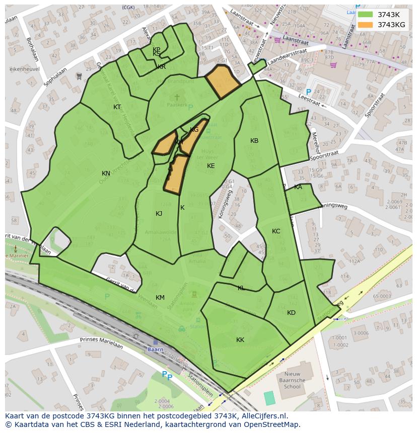 Afbeelding van het postcodegebied 3743 KG op de kaart.