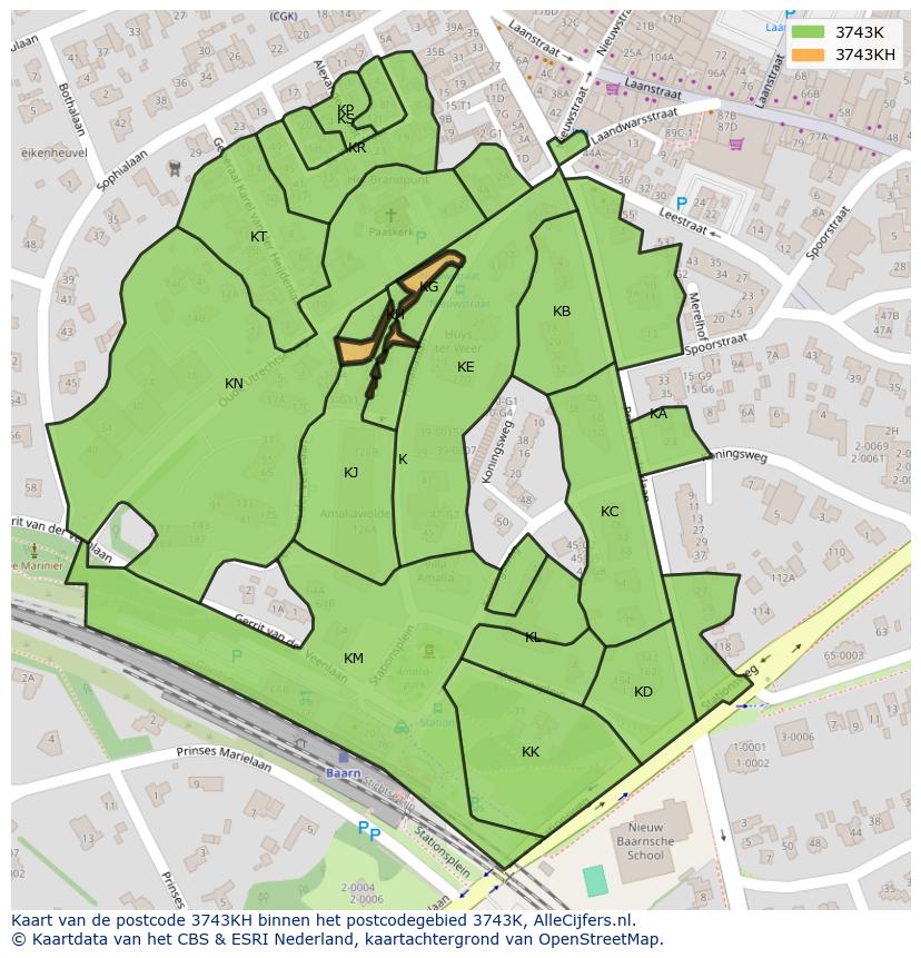 Afbeelding van het postcodegebied 3743 KH op de kaart.