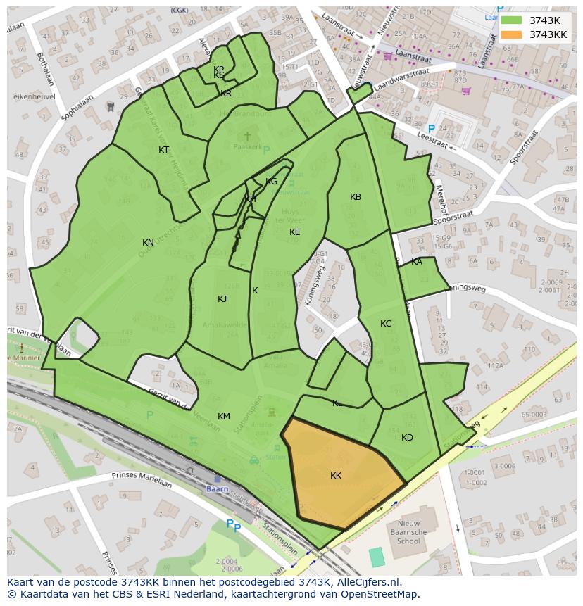 Afbeelding van het postcodegebied 3743 KK op de kaart.