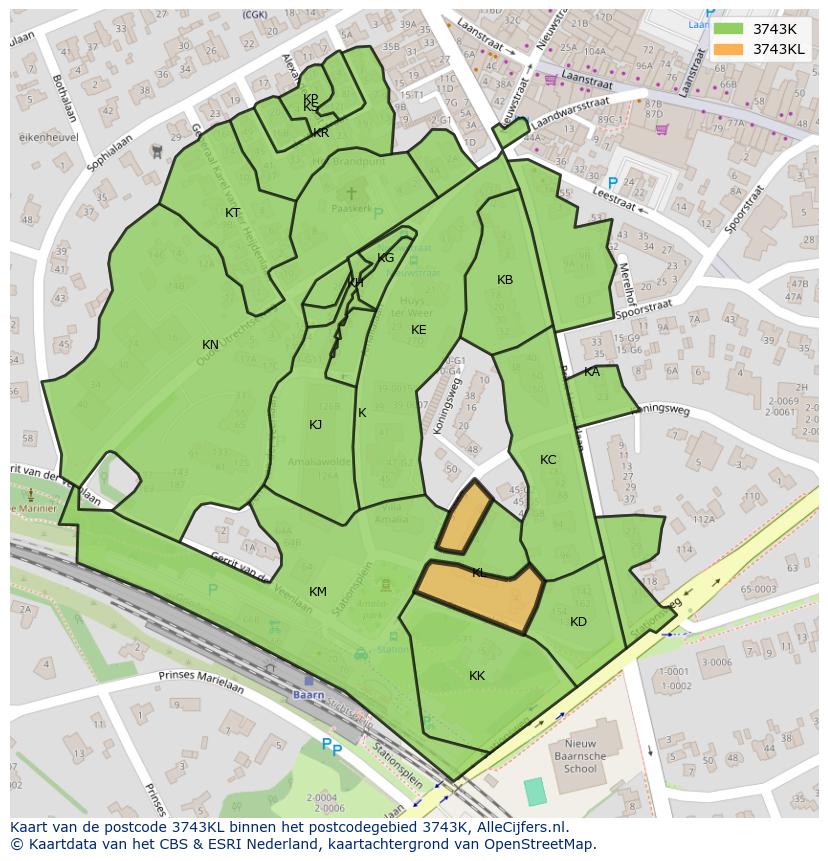 Afbeelding van het postcodegebied 3743 KL op de kaart.