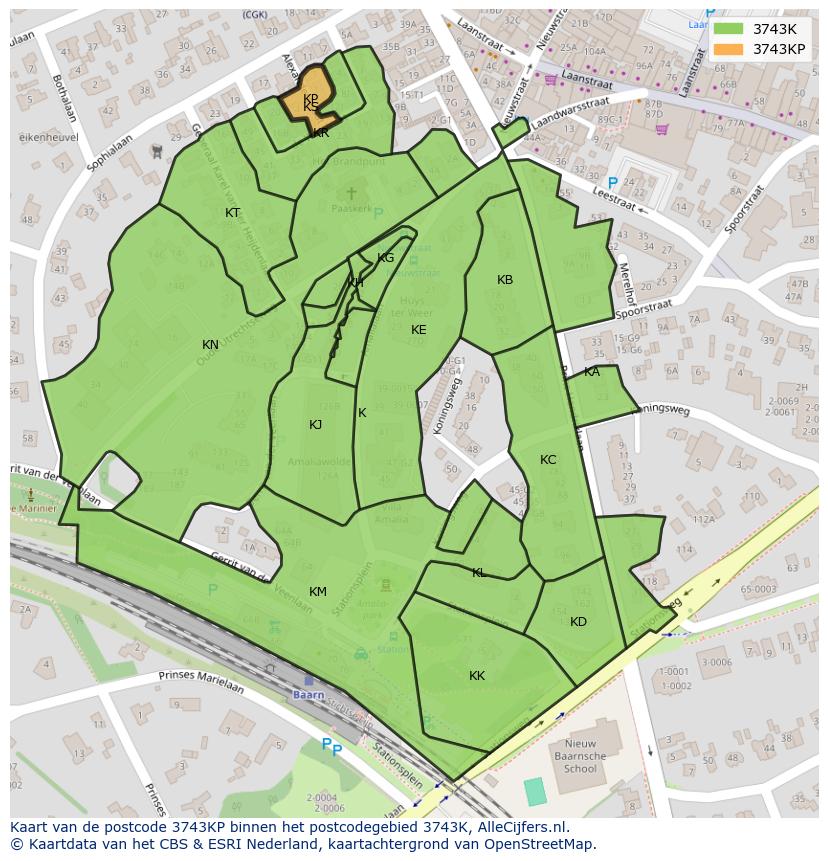 Afbeelding van het postcodegebied 3743 KP op de kaart.