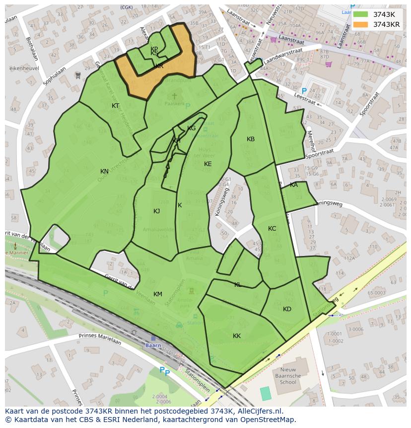 Afbeelding van het postcodegebied 3743 KR op de kaart.