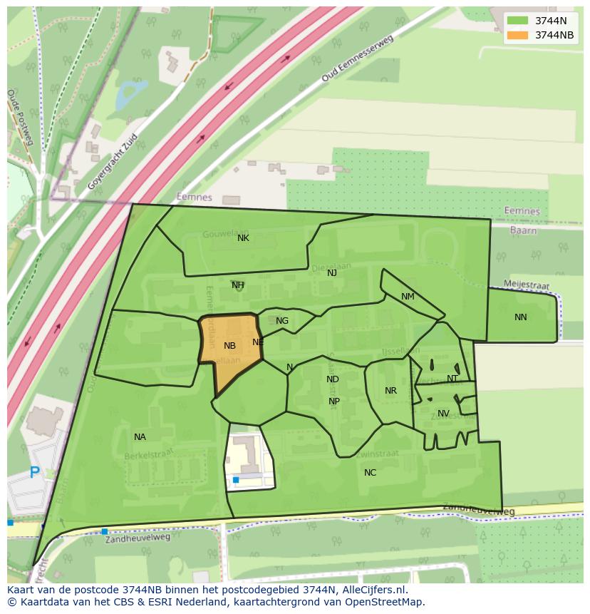 Afbeelding van het postcodegebied 3744 NB op de kaart.