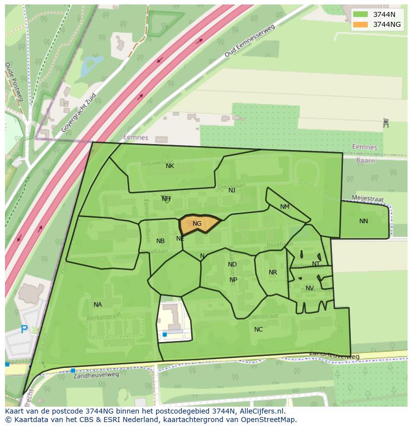 Afbeelding van het postcodegebied 3744 NG op de kaart.