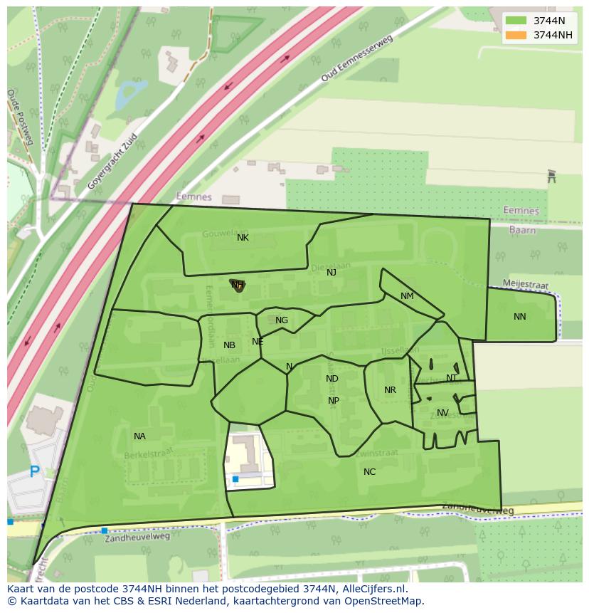 Afbeelding van het postcodegebied 3744 NH op de kaart.