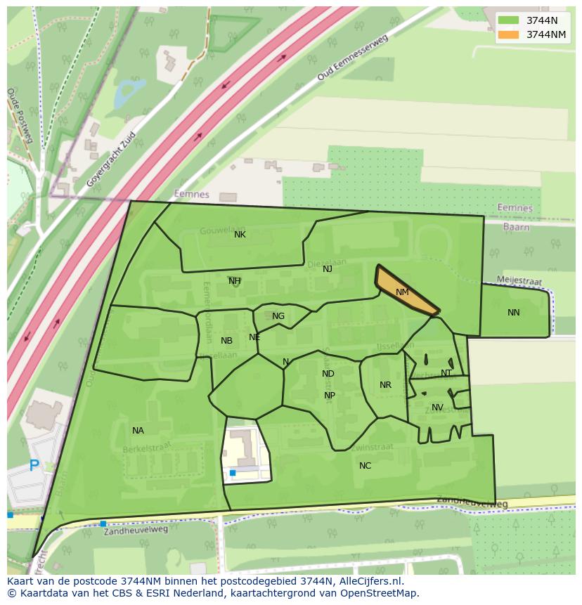 Afbeelding van het postcodegebied 3744 NM op de kaart.