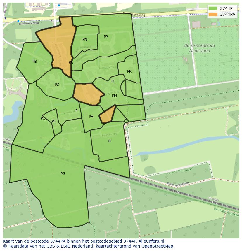 Afbeelding van het postcodegebied 3744 PA op de kaart.