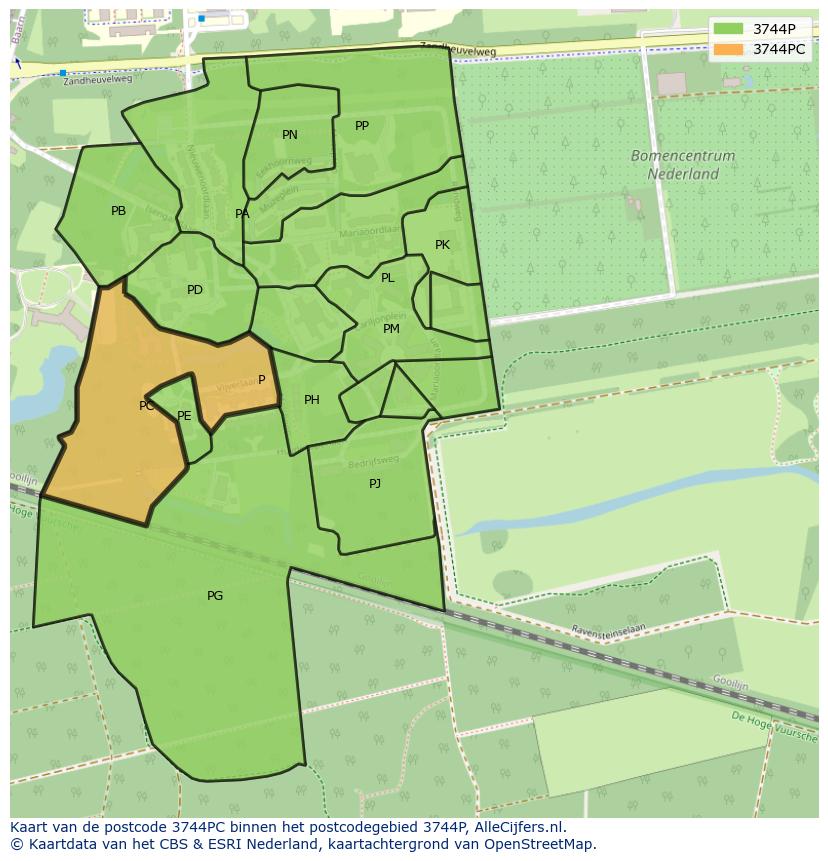 Afbeelding van het postcodegebied 3744 PC op de kaart.