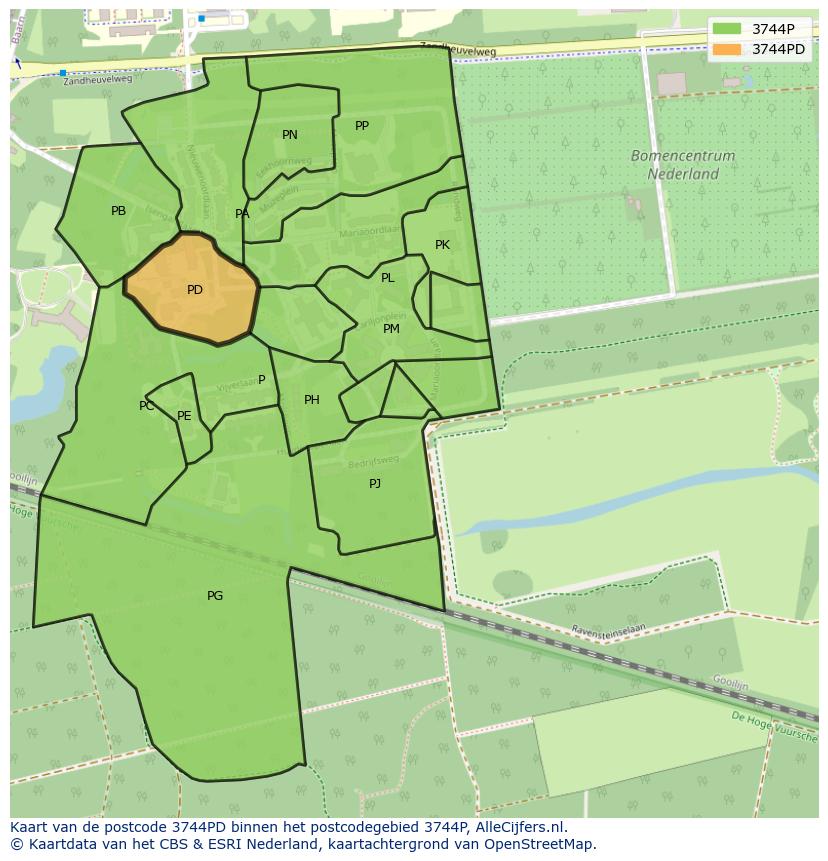Afbeelding van het postcodegebied 3744 PD op de kaart.