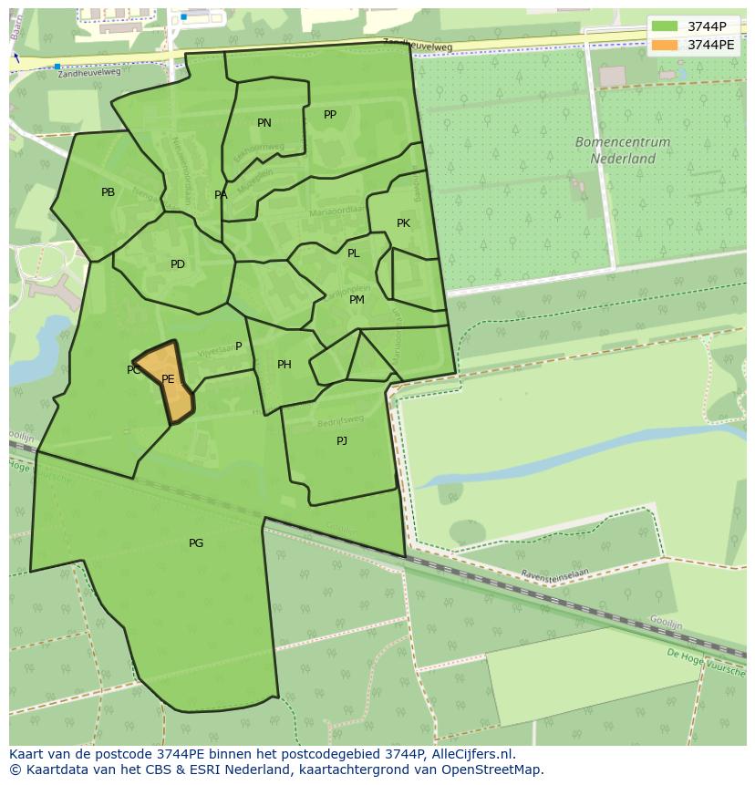 Afbeelding van het postcodegebied 3744 PE op de kaart.