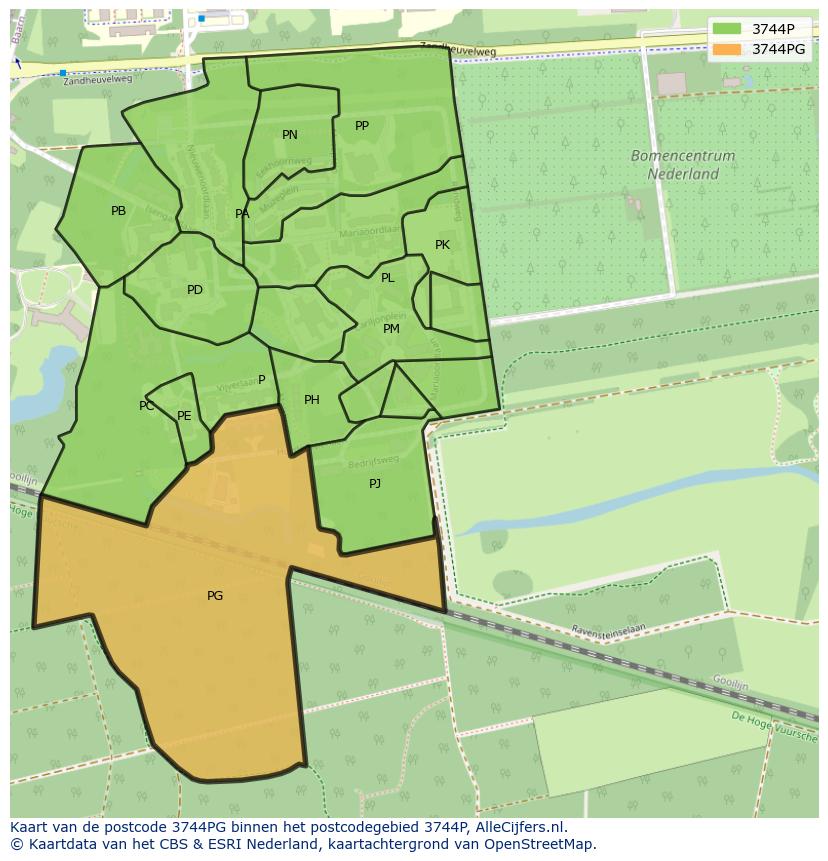 Afbeelding van het postcodegebied 3744 PG op de kaart.