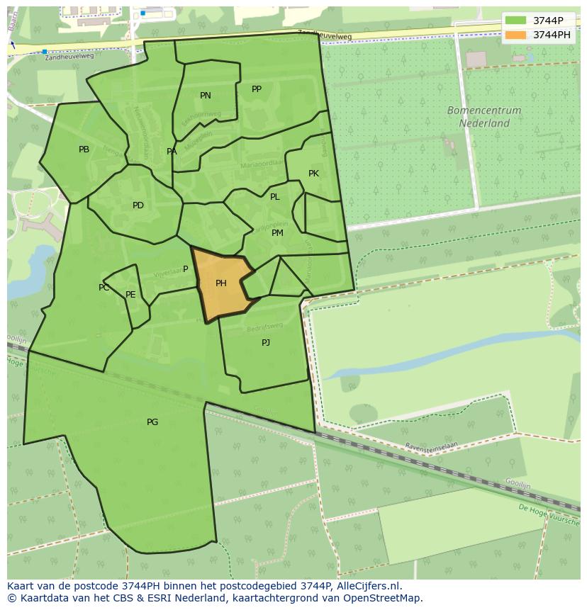 Afbeelding van het postcodegebied 3744 PH op de kaart.
