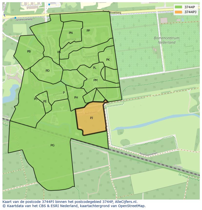 Afbeelding van het postcodegebied 3744 PJ op de kaart.