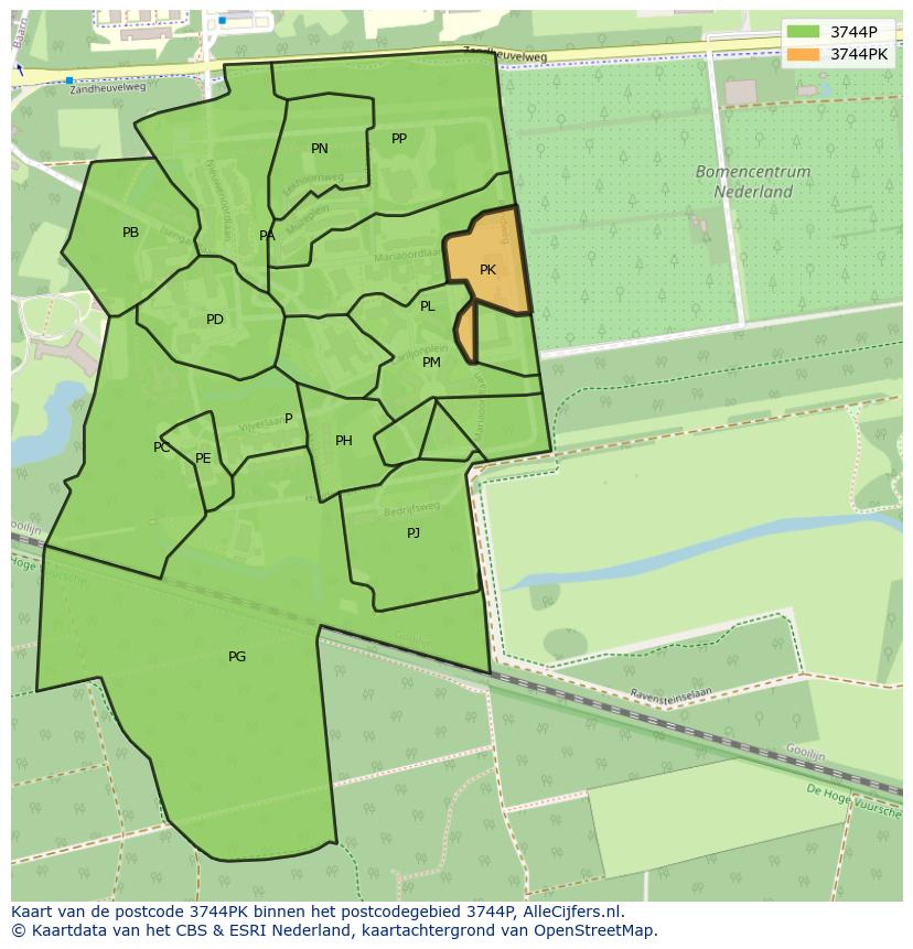Afbeelding van het postcodegebied 3744 PK op de kaart.